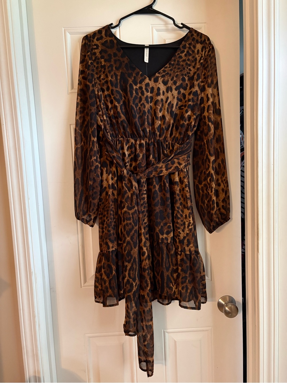 Women's Long Sleeve Leopard Print Wrap Dress in Brown